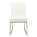 Set of Two White and Silver Faux Leather Dining Side Chairs - 35.00" H x 20.00" W x 25.00" D on a white background
