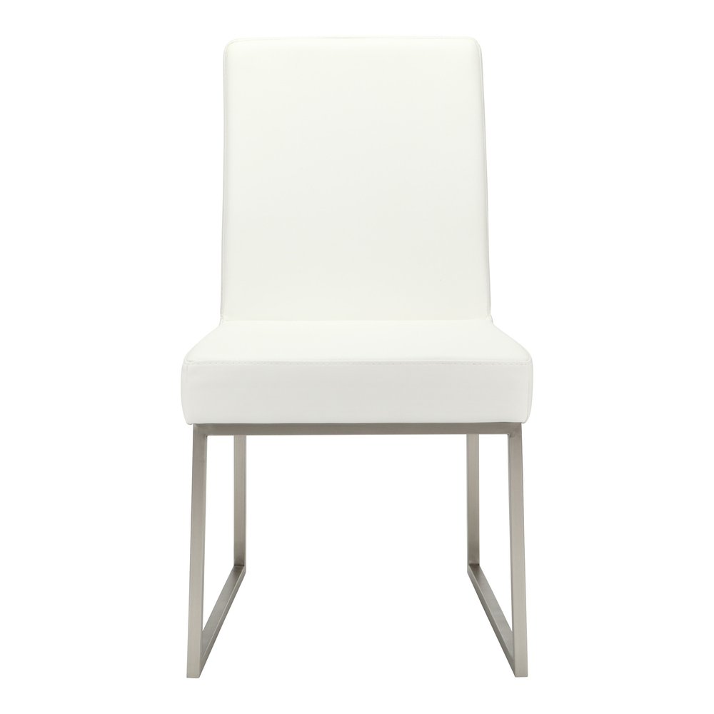 Set of Two White and Silver Faux Leather Dining Side Chairs - 35.00" H x 20.00" W x 25.00" D on a white background