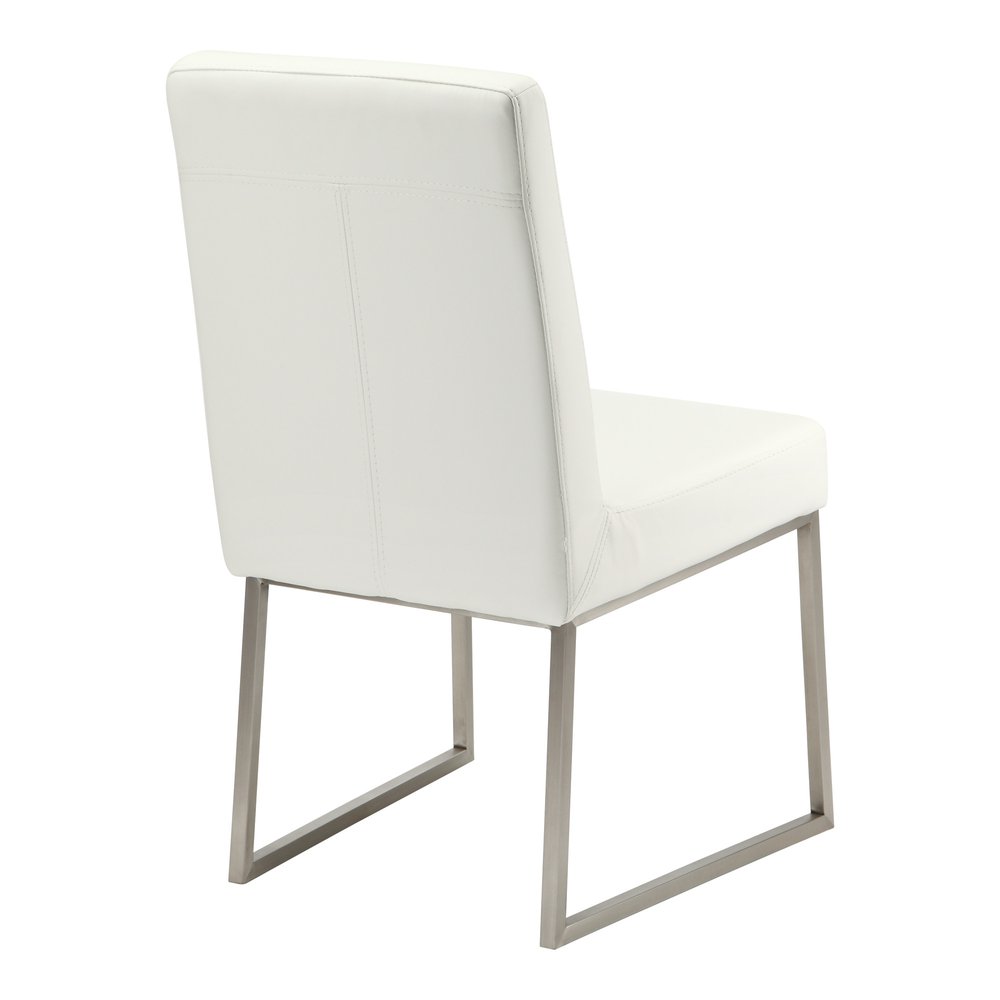 Set of Two White and Silver Faux Leather Dining Side Chairs - 35.00" H x 20.00" W x 25.00" D on a white background