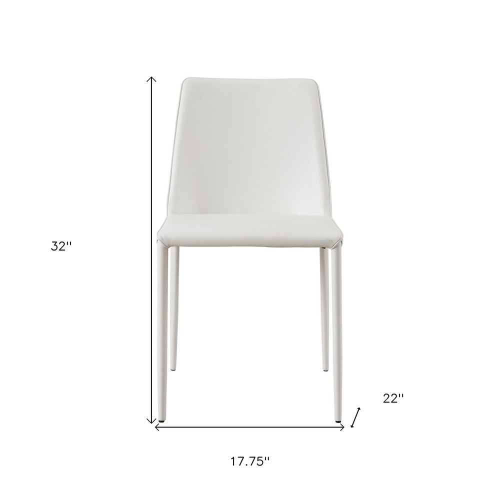 Set of Two White Faux Leather Dining Side Chairs on a white background