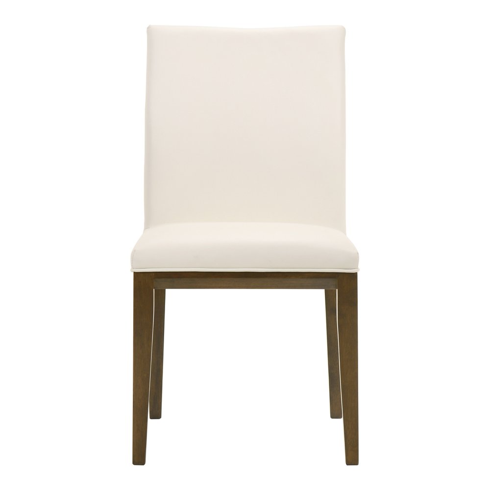 Set of Two White and Brown Leather Dining Side Chairs
