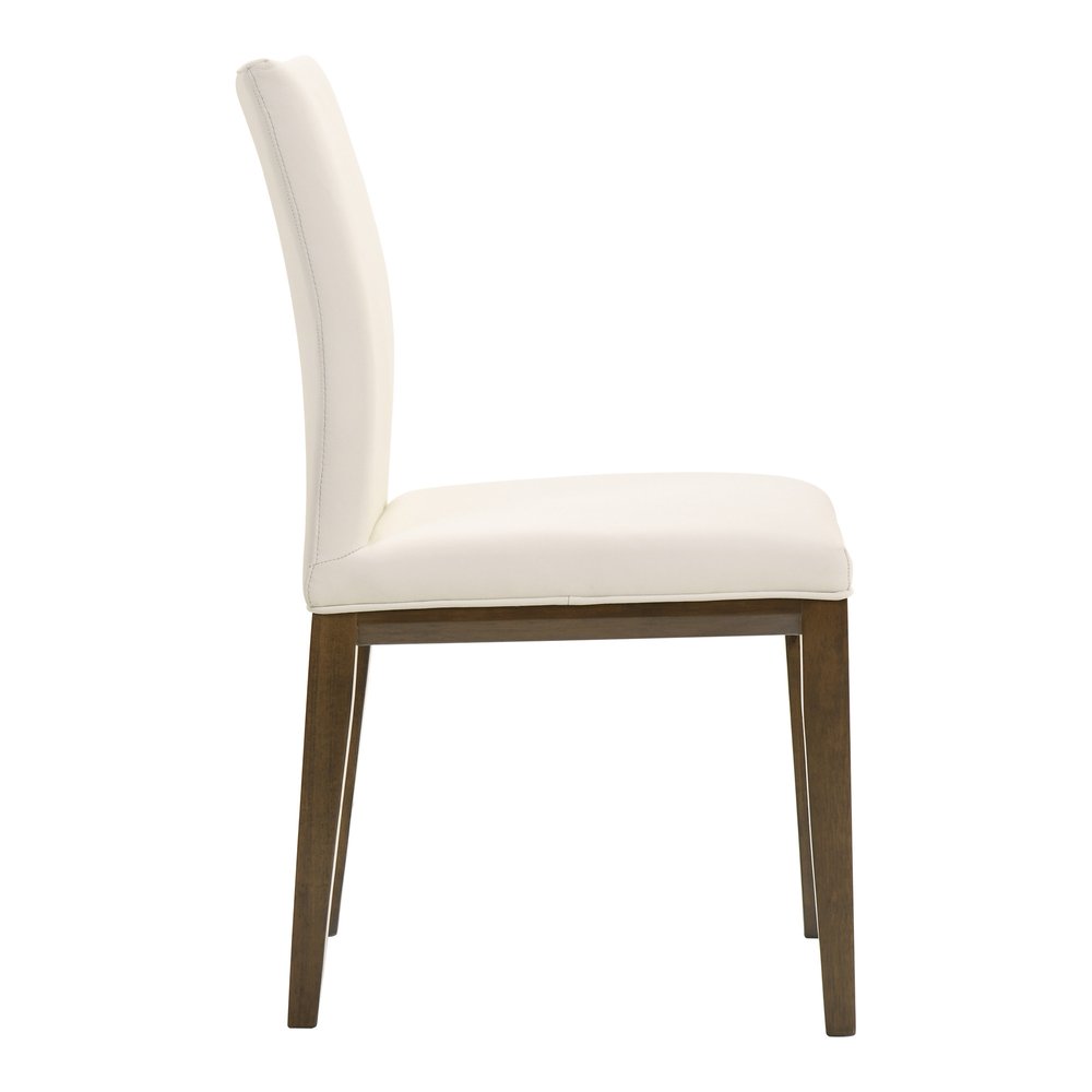 Set of Two White and Brown Leather Dining Side Chairs