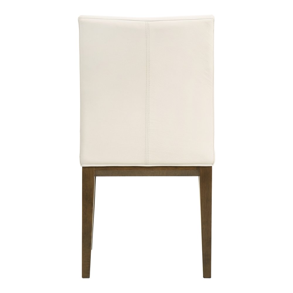 Set of Two White and Brown Leather Dining Side Chairs
