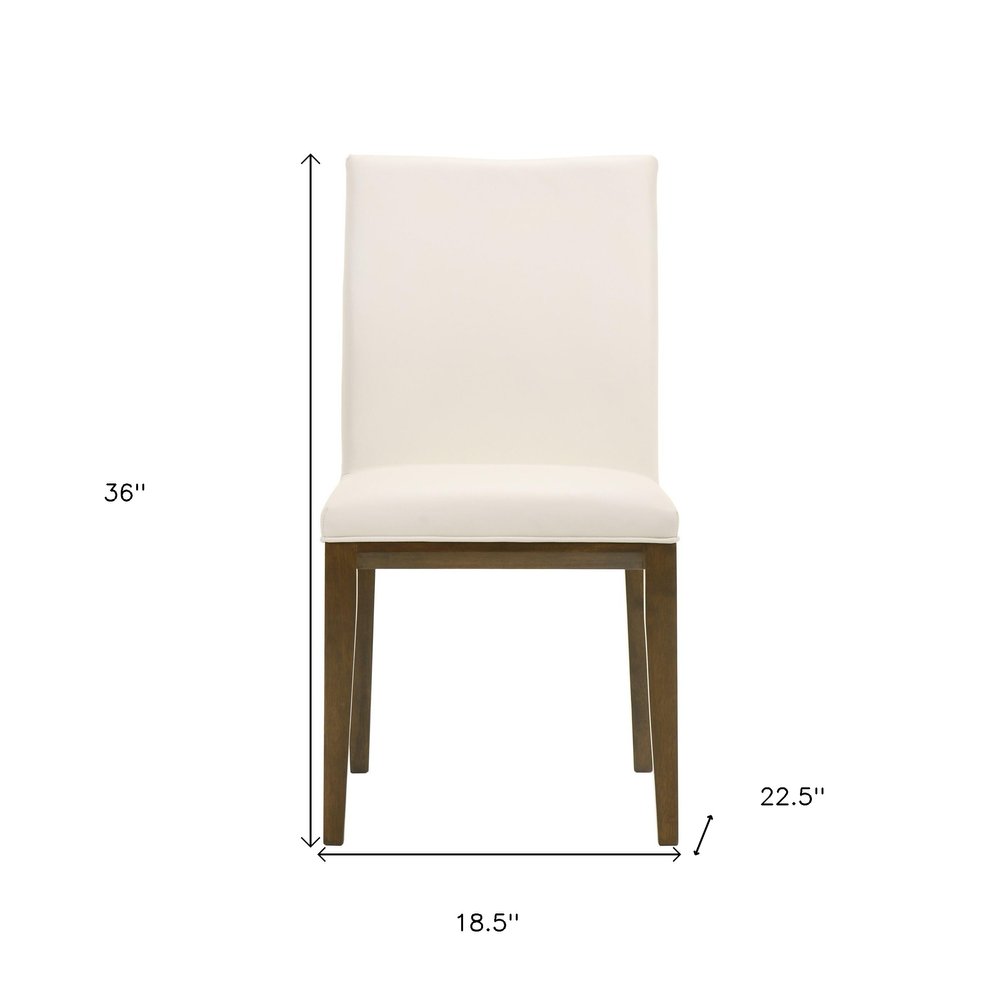 Set of Two White and Brown Leather Dining Side Chairs