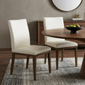 Set of Two White and Brown Leather Dining Side Chairs