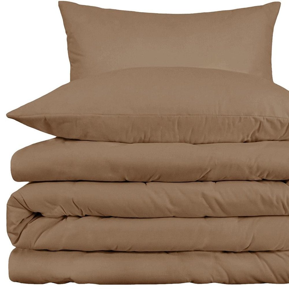 Taupe Queen Cotton Washable Duvet Cover Set With Two Shams