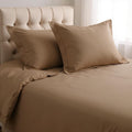 Taupe Queen Cotton Washable Duvet Cover Set With Two Shams