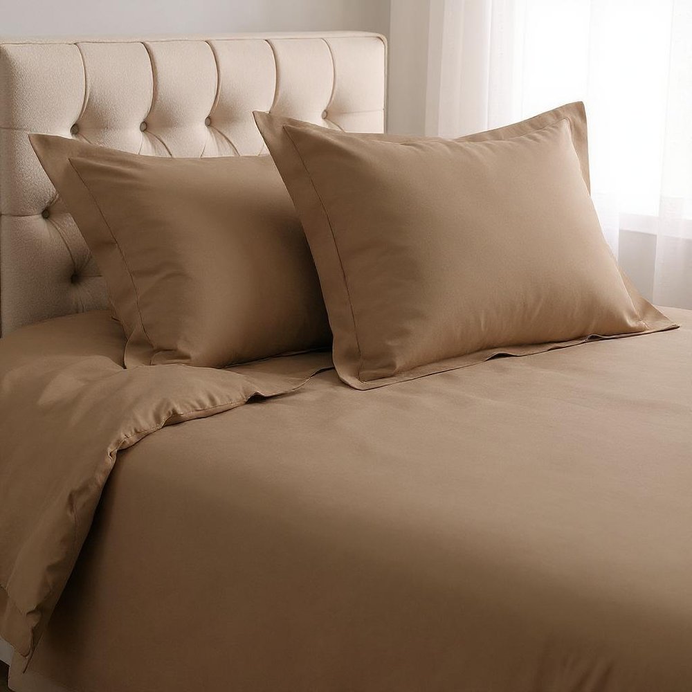 Taupe Queen Cotton Washable Duvet Cover Set With Two Shams