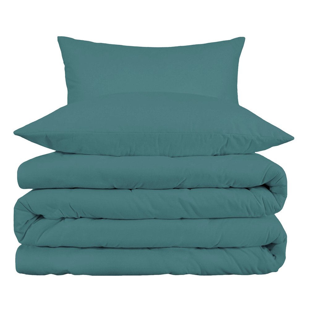 Sea Green King Cotton Washable Duvet Cover Set With Two Shams