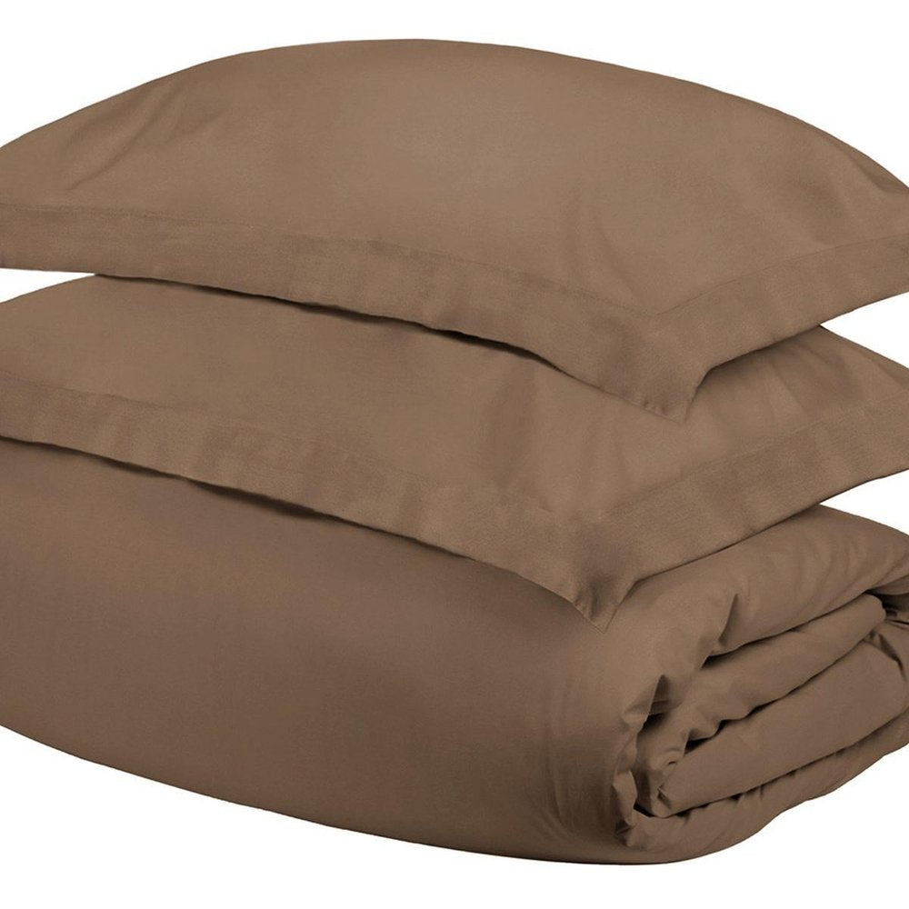 Taupe Twin Cotton Washable Duvet Cover Set on a white background