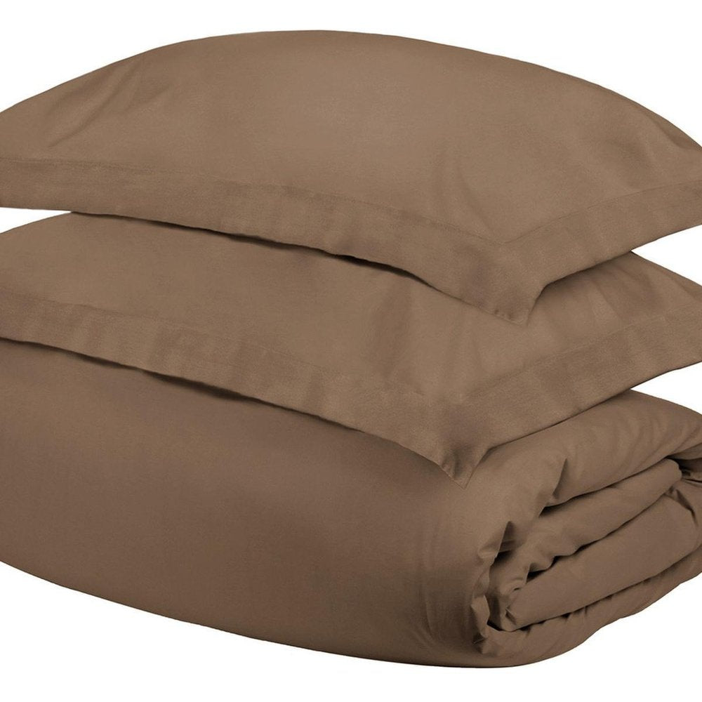 Taupe Twin Cotton Washable Duvet Cover Set on a white background