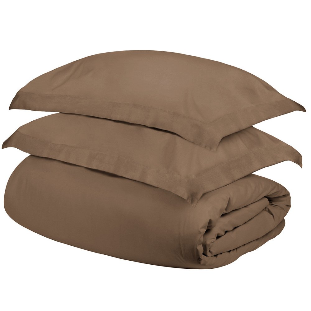 Taupe Twin Cotton Washable Duvet Cover Set on a white background