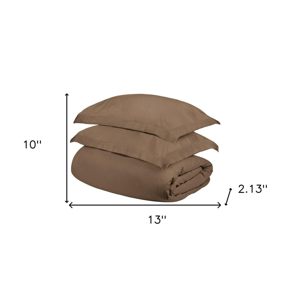 Taupe Twin Cotton Washable Duvet Cover Set on a white background