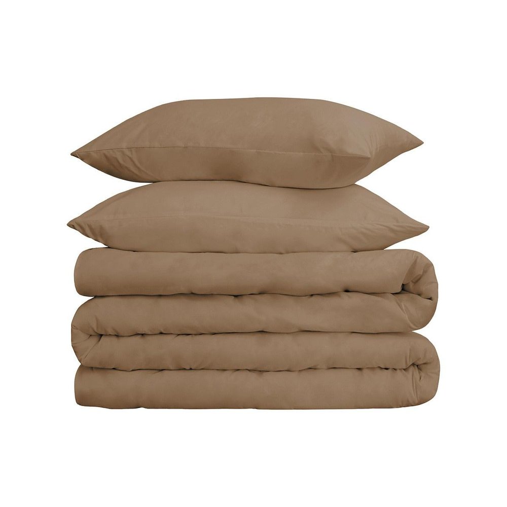 Taupe Queen Cotton Washable Duvet Cover Set on a white background