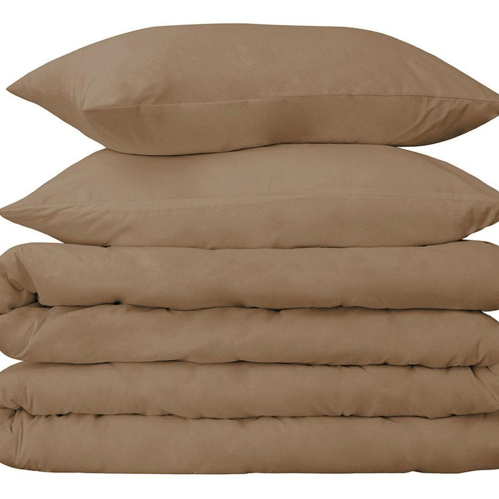 Taupe Queen Cotton Washable Duvet Cover Set on a white background