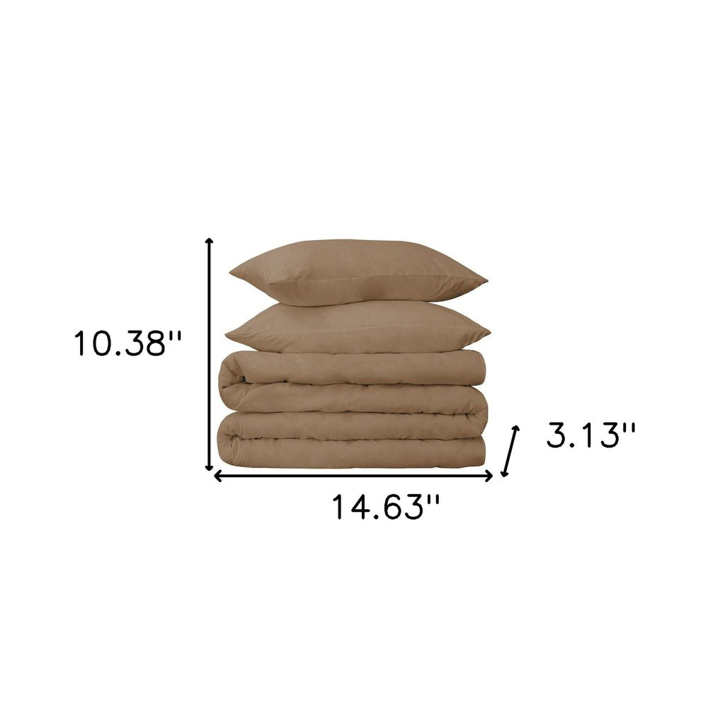 Taupe Queen Cotton Washable Duvet Cover Set on a white background