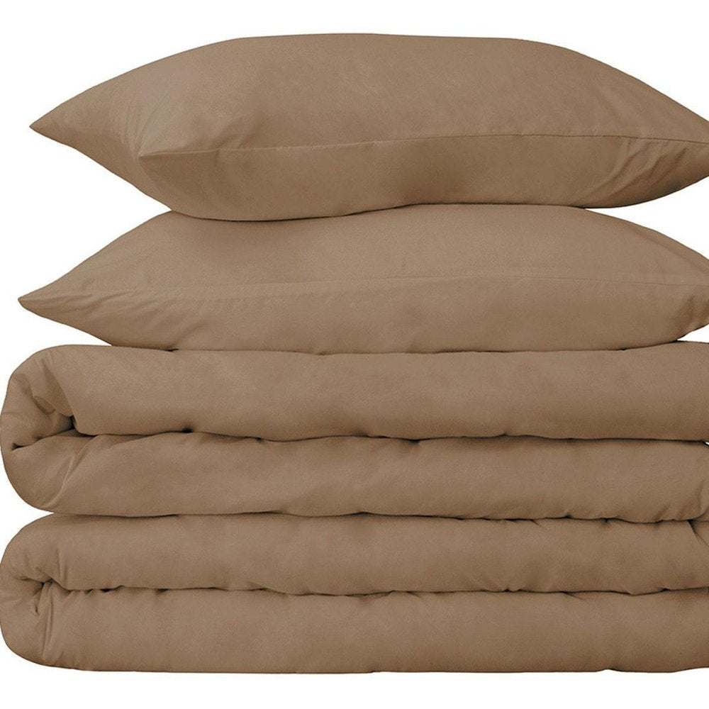 Taupe Queen Cotton Washable Duvet Cover Set on a white background