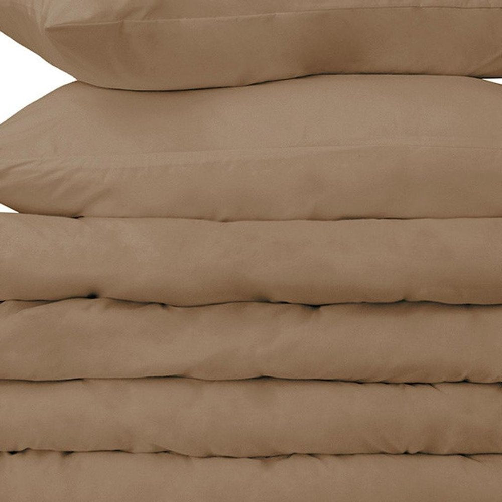 Taupe Twin Cotton Washable Duvet Cover Set With Sham