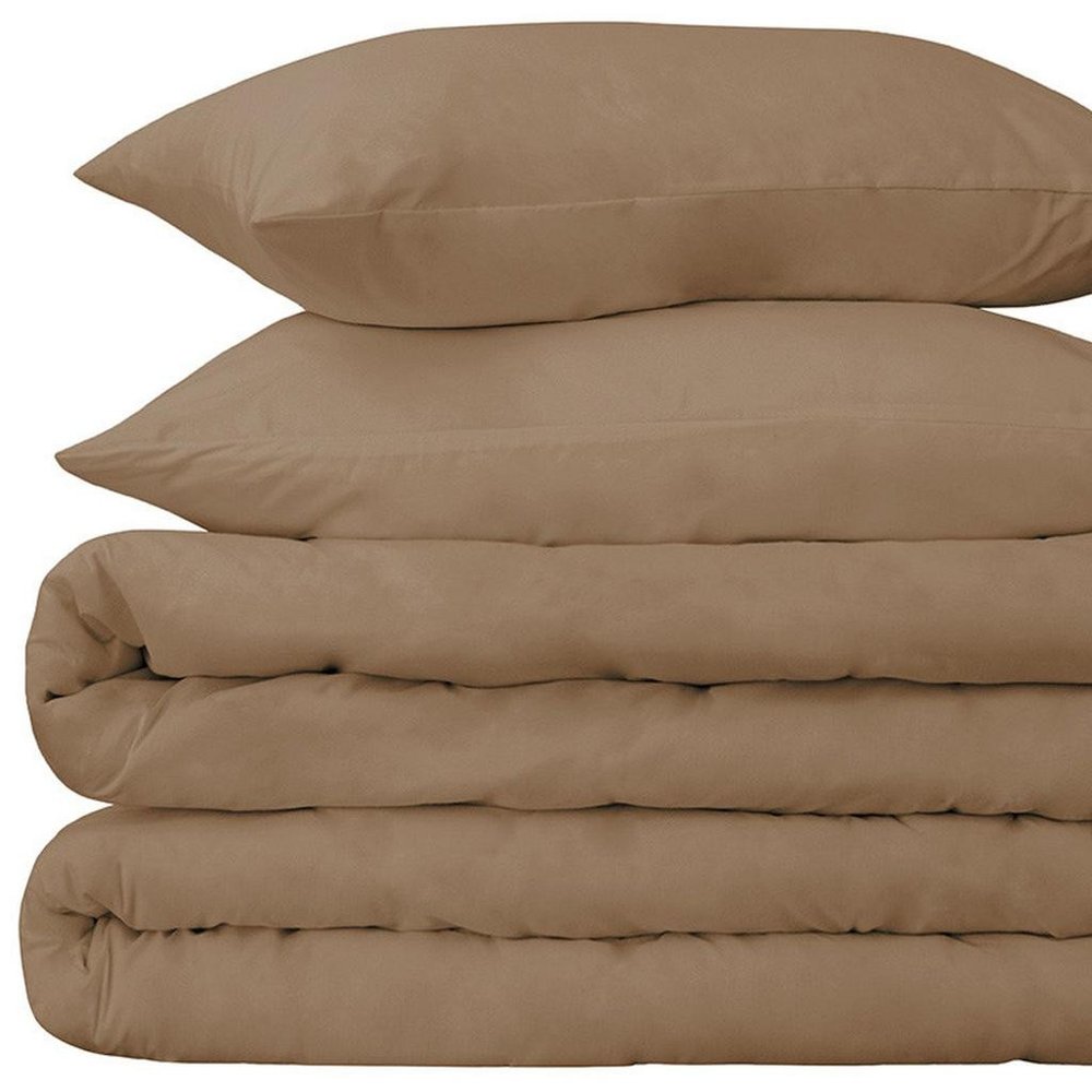 Taupe Twin Cotton Washable Duvet Cover Set With Sham close-up detail