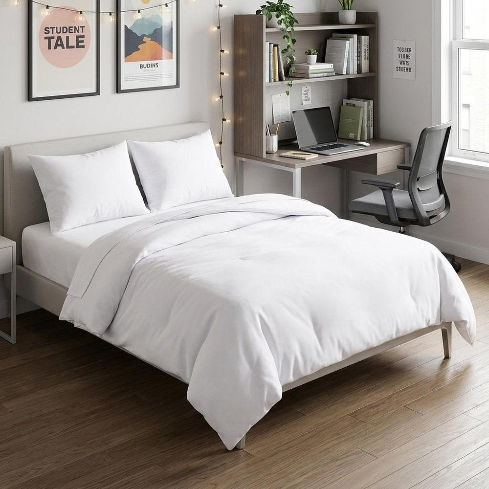 White Twin Cotton Washable Duvet Cover Set