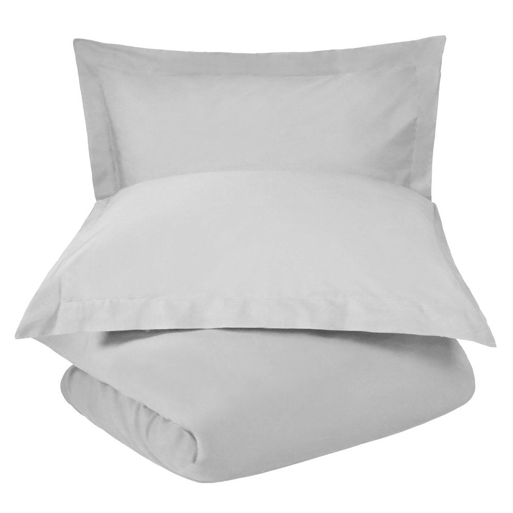 Platinum king size cotton duvet cover set folded with a pillowcase on top, against a white background.