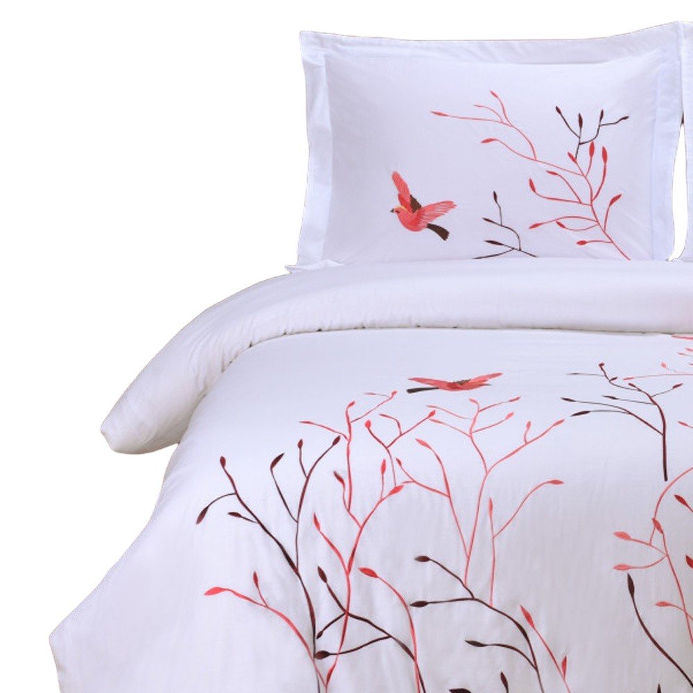 White And Red Queen Cotton Washable Duvet Cover Set With Two Shams