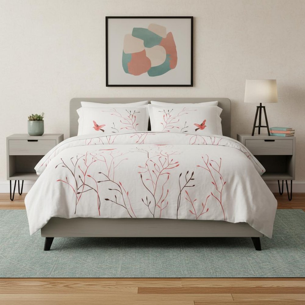 White And Red Queen Cotton Washable Duvet Cover Set With Two Shams