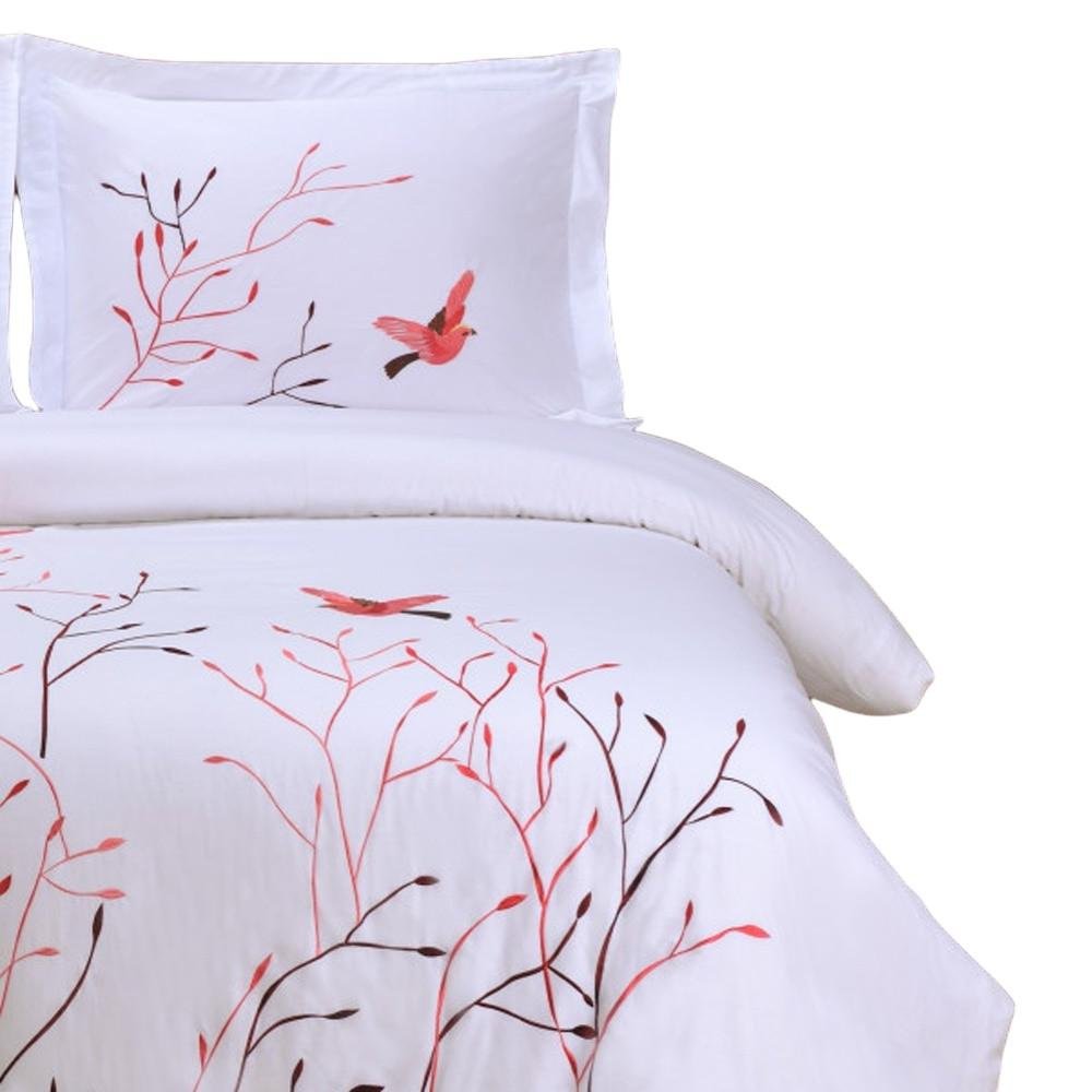 White And Red Queen Cotton Washable Duvet Cover Set With Two Shams on a white background