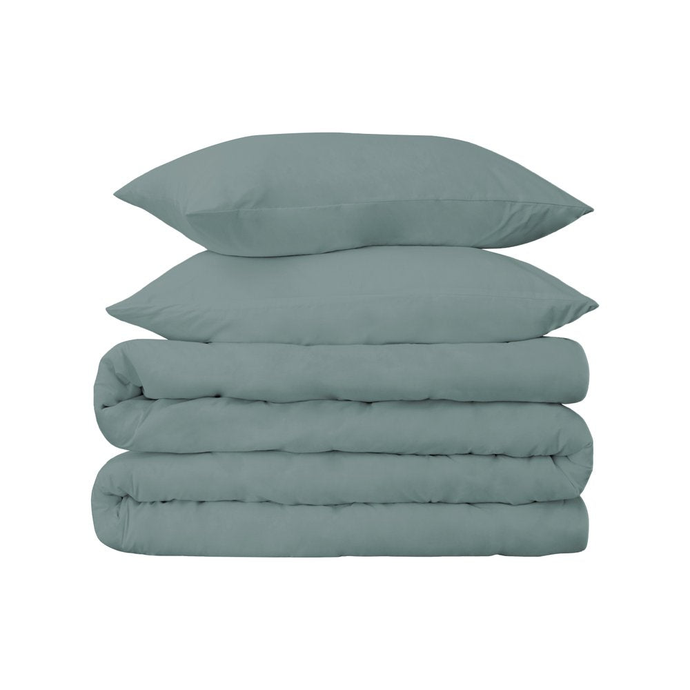 Teal Blue Queen Cotton Washable Duvet Cover Set With Two Shams