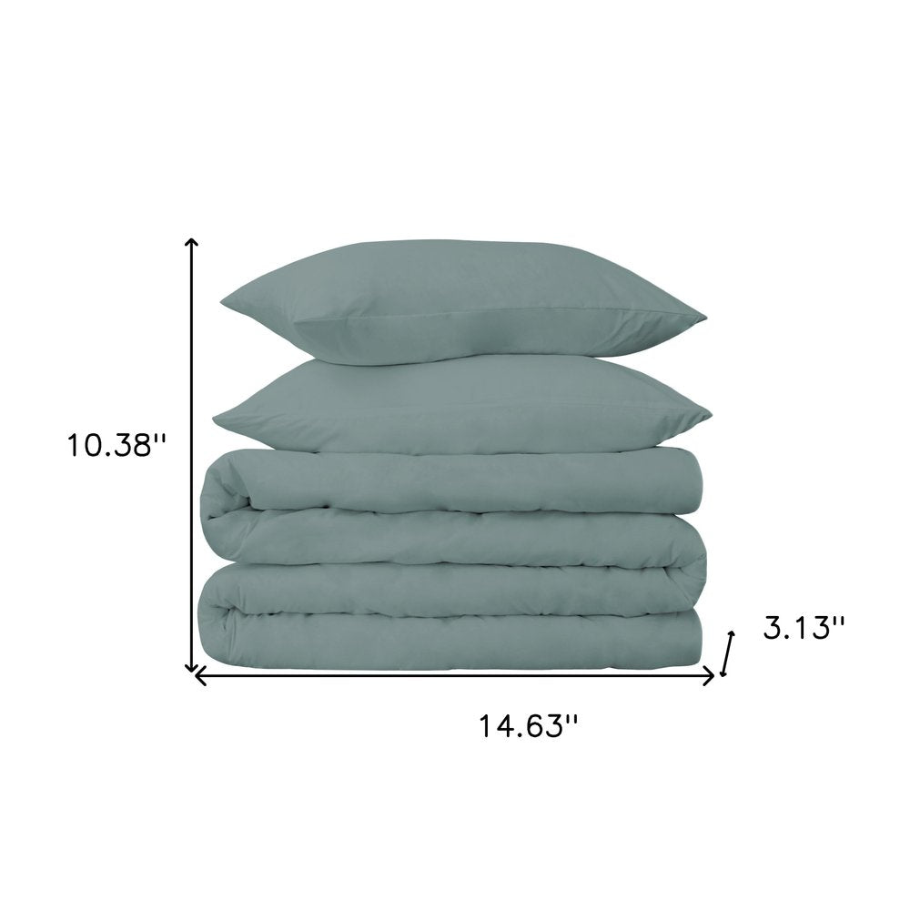 Teal Blue Queen Cotton Washable Duvet Cover Set With Two Shams on a white background