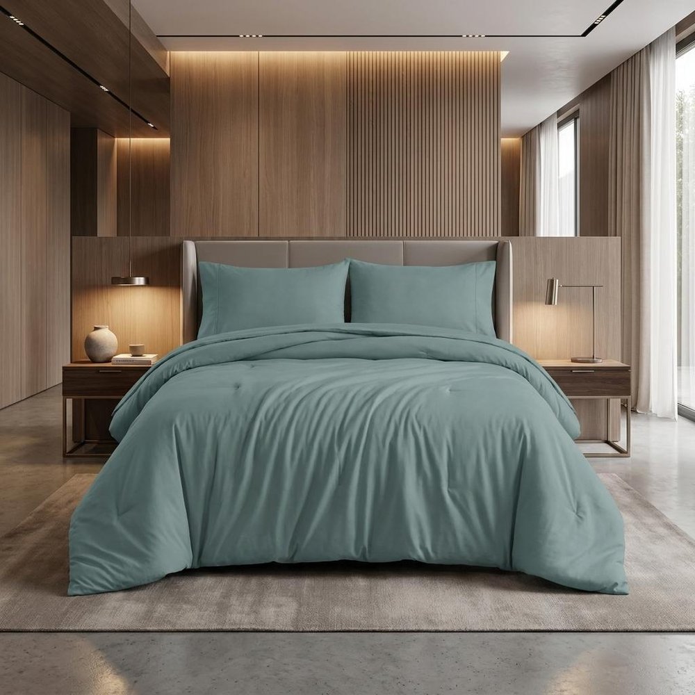Teal Blue Queen Cotton Washable Duvet Cover Set With Two Shams in a home interior