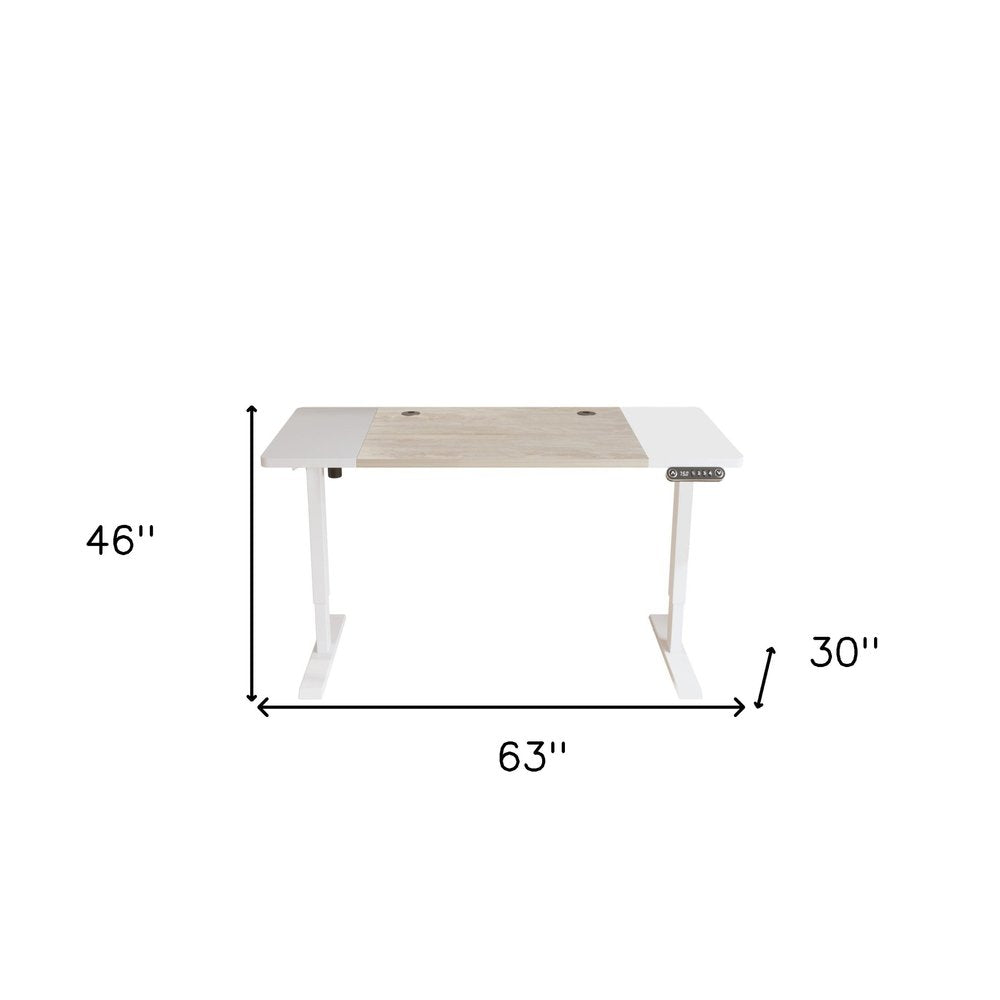Adjustable Natural and White Wood and Stainless Steel Rolling Computer Desk on a white background