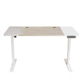Adjustable Natural and White Wood and Stainless Steel Rolling Computer Desk on a white background