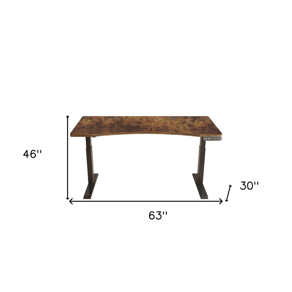 Adjustable Brown and Black Wood and Stainless Steel Rolling Standing Desk on a white background