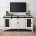 68" White Solid Wood Cabinet Enclosed Storage Distressed TV Stand