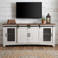 79" White Solid Wood Cabinet Enclosed Storage Distressed TV Stand