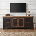70" Black Solid Wood Cabinet Enclosed Storage Distressed TV Stand