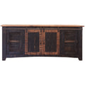 70" Black Solid Wood Cabinet Enclosed Storage Distressed TV Stand on a white background