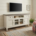 79" Ivory Solid Wood Open shelving Distressed TV Stand