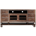 76" Brown Solid Wood Cabinet Enclosed Storage Distressed TV Stand on a white background