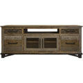 76" Brown Solid Wood Cabinet Enclosed Storage Distressed TV Stand on a white background