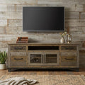 76" Brown Solid Wood Cabinet Enclosed Storage Distressed TV Stand