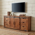 70" Brown Solid Wood Enclosed Storage Distressed TV Stand
