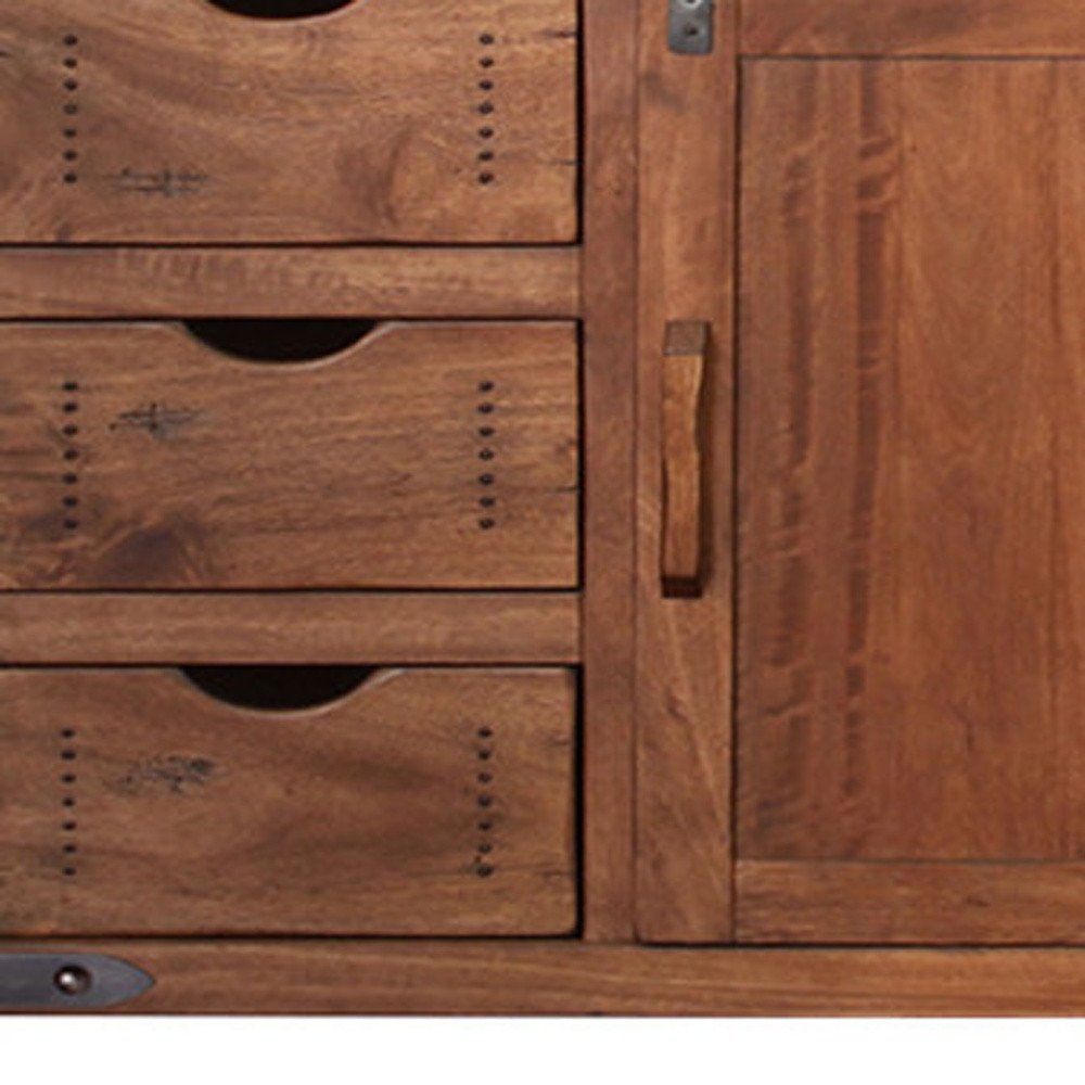70" Brown Solid Wood Enclosed Storage Distressed TV Stand close-up detail