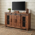 60" Brown Solid Wood Cabinet Enclosed Storage Distressed TV Stand