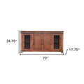 70" Brown Solid Wood Cabinet Enclosed Storage Distressed TV Stand on a white background
