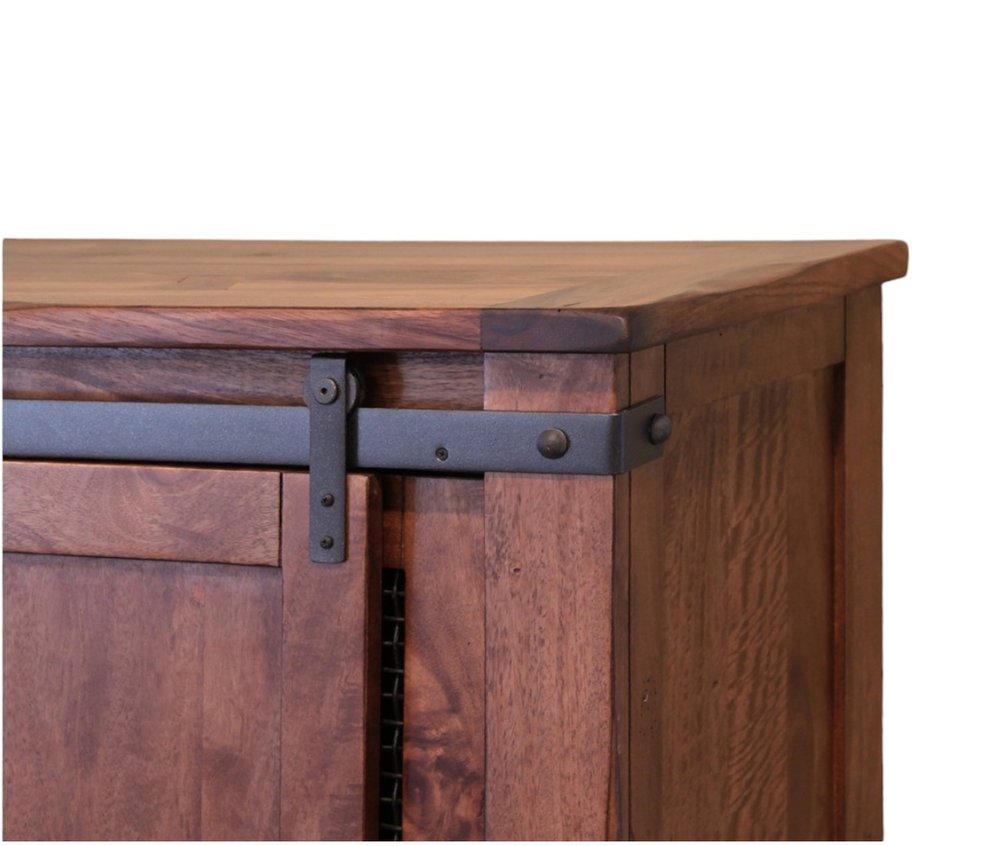 70" Brown Solid Wood Cabinet Enclosed Storage Distressed TV Stand - 34.75" H x 70" W x 17.75" D