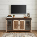 60" Brown Solid Wood Cabinet Enclosed Storage Distressed TV Stand