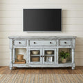 70" Blue Solid Wood Open shelving Distressed TV Stand