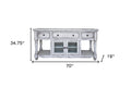 70" White Solid Wood Open shelving Distressed TV Stand on a white background